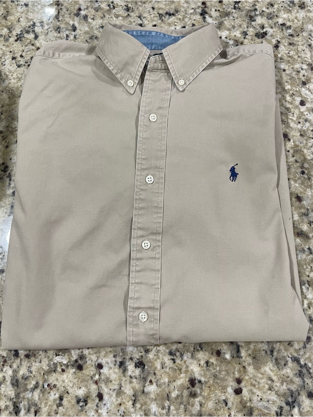 Ralph Lauren Men’s Light Beige Long-Sleeve Button-Down Shirt with Navy Pony